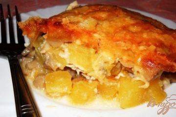 фото рецепта Куриная запеканка с шампиньонами и зимним кабачком