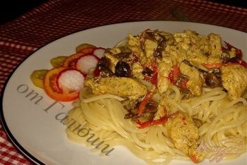 фото рецепта Спагетти с индейкой и грибами