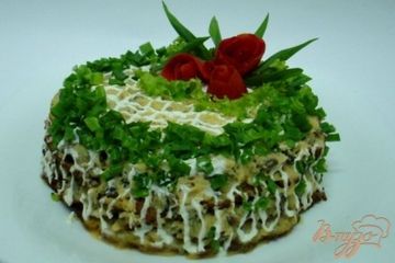 фото рецепта Кабачковый тортик с грибами