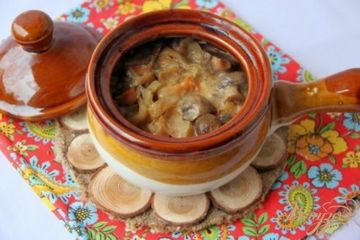 фото рецепта Горшочки с отварной курицей, грибами и овощами