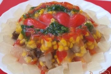 фото рецепта Заливное из курицы с овощами и грибами