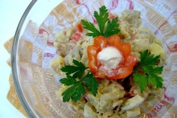 фото рецепта Салат Пан Баклажан с овощами, говядиной и сметанно-горчичной заправкой!