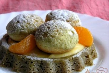 фото рецепта Цитрусовый тарт с чаем матча и профитролями