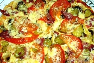 фото рецепта Пицца с шампиньонами и салями
