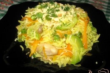 фото рецепта Ризотто с кабачками, зеленым горошком и грибами.